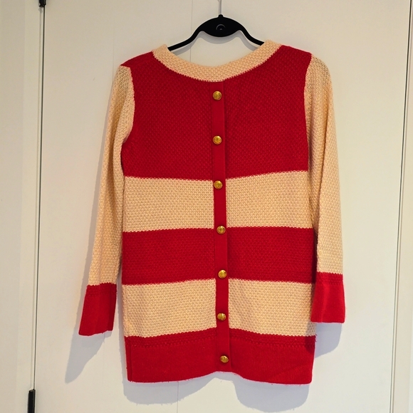 Anthropologie MADCHEN Sweater Wool Cashmere Blend Stripe Gold Buttons Red S - Picture 3 of 7